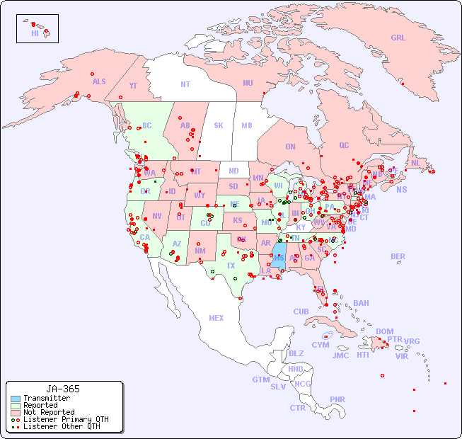 North American Reception Map for JA-365