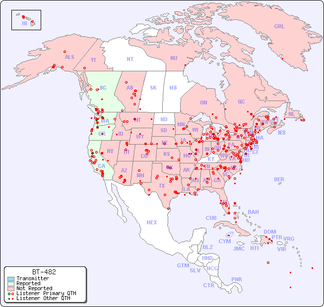 North American Reception Map for BT-482