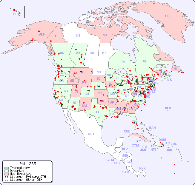 North American Reception Map for PAL-365