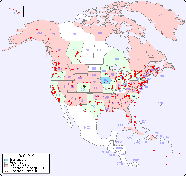 North American Reception Map for AWG-219