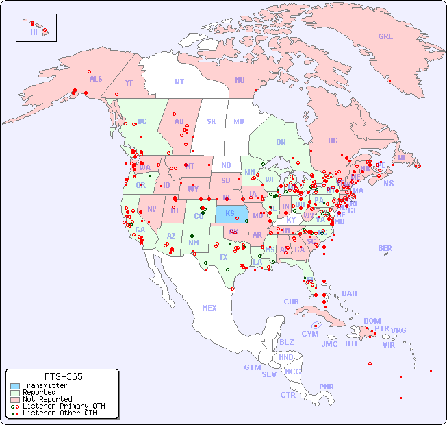 North American Reception Map for PTS-365