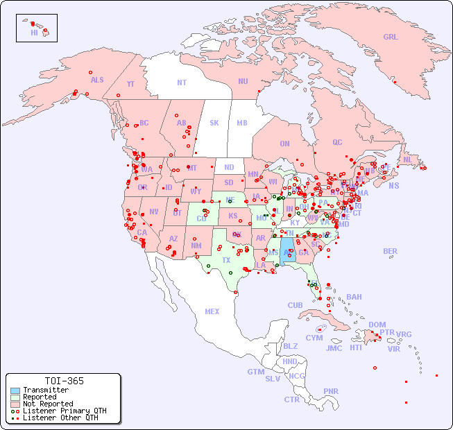 North American Reception Map for TOI-365