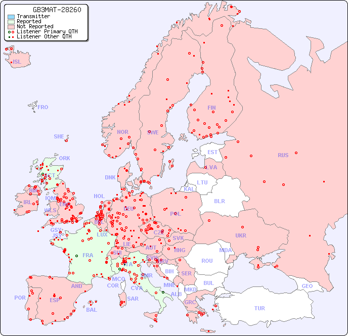 European Reception Map for GB3MAT-28260