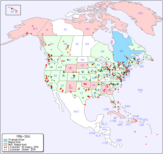 North American Reception Map for YMW-366