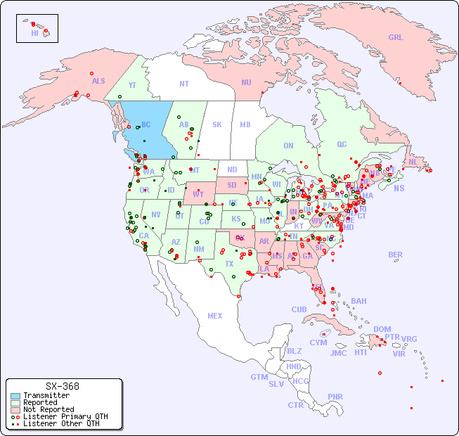 North American Reception Map for SX-368