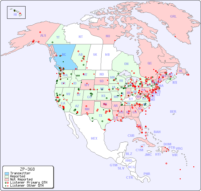 North American Reception Map for ZP-368