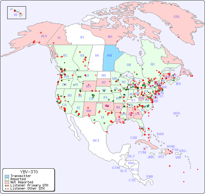 North American Reception Map for YBV-370