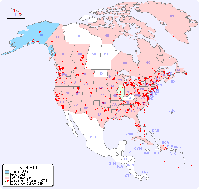North American Reception Map for KL7L-136