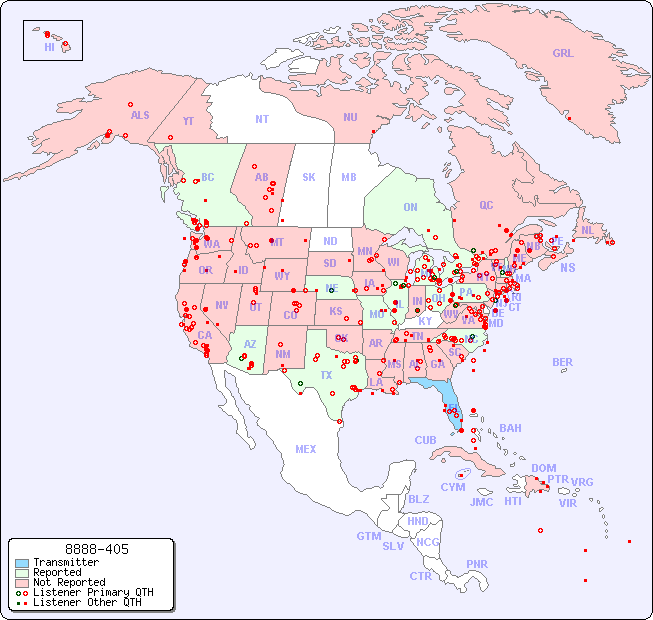 North American Reception Map for 8888-405