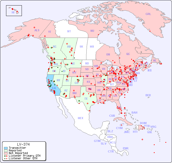 North American Reception Map for LV-374