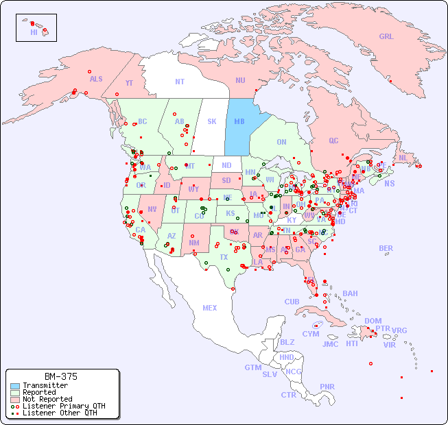North American Reception Map for BM-375