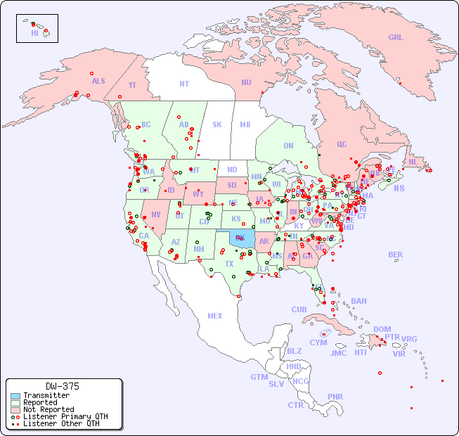 North American Reception Map for DW-375