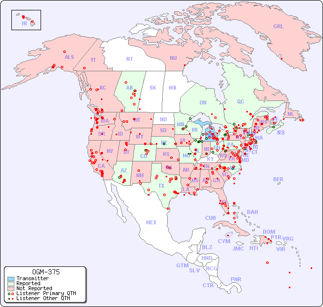 North American Reception Map for OGM-375