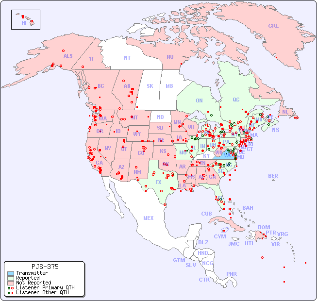 North American Reception Map for PJS-375