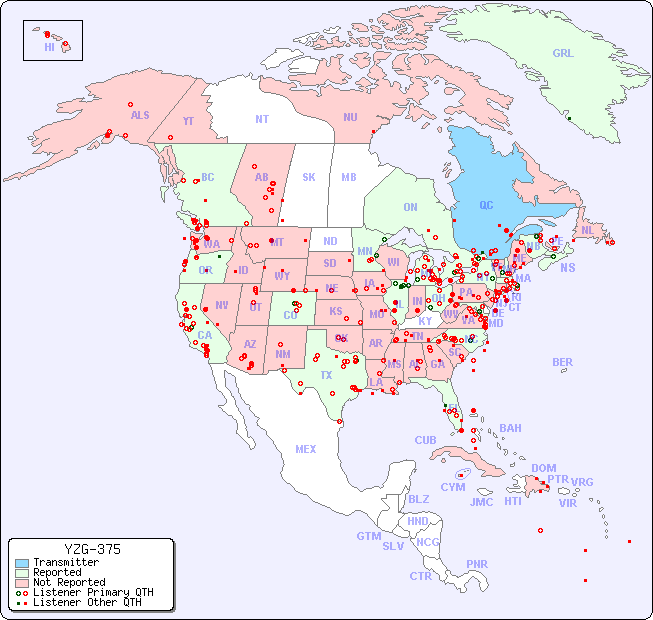 North American Reception Map for YZG-375