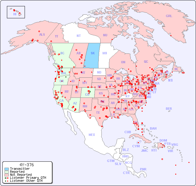 North American Reception Map for 4Y-376