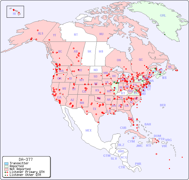 North American Reception Map for DA-377