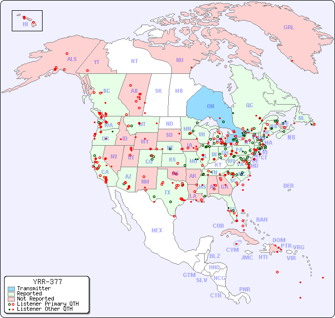 North American Reception Map for YRR-377