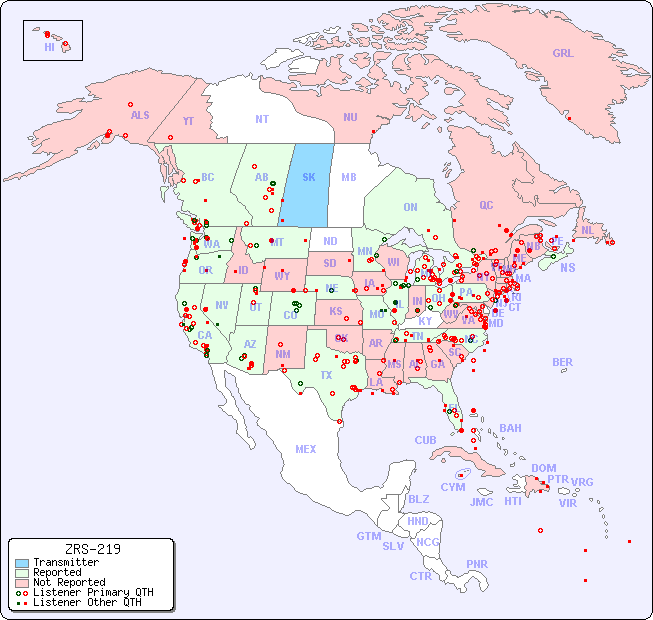 North American Reception Map for ZRS-219