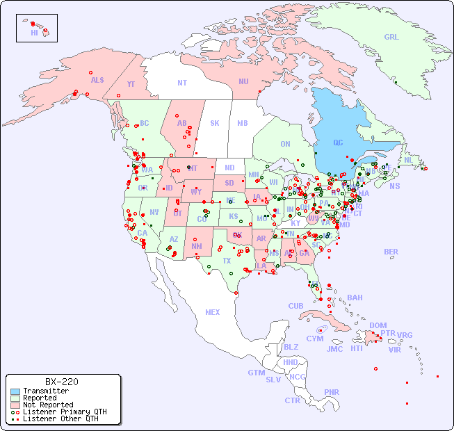 North American Reception Map for BX-220