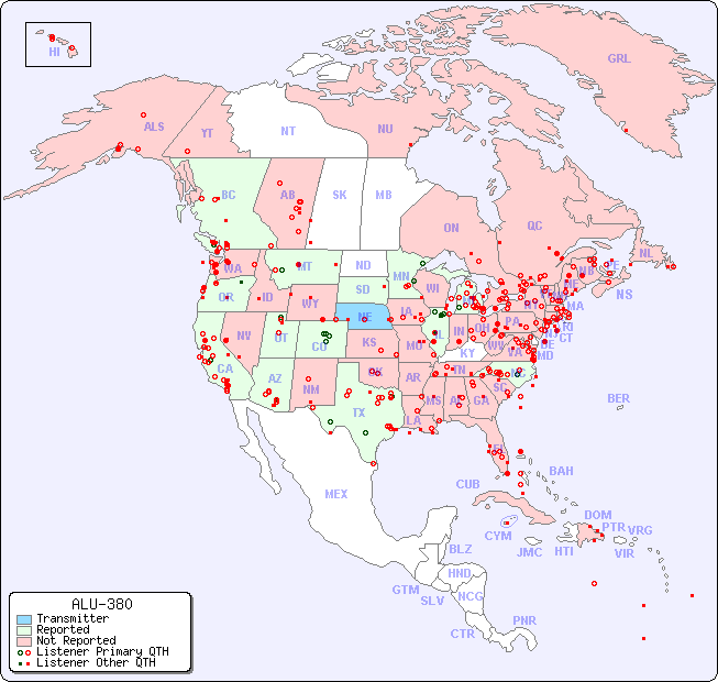 North American Reception Map for ALU-380