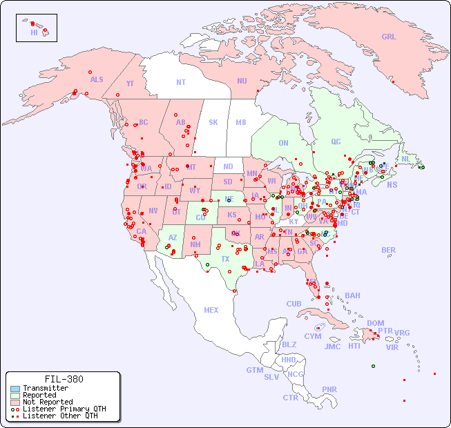 North American Reception Map for FIL-380