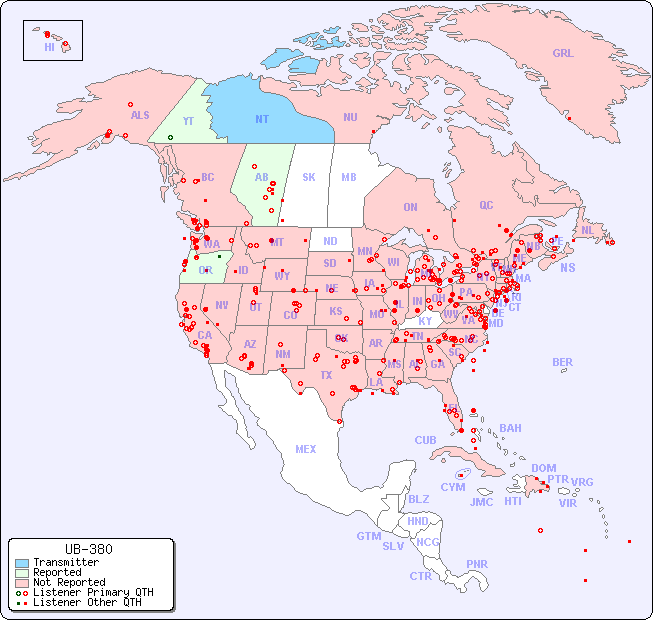 North American Reception Map for UB-380