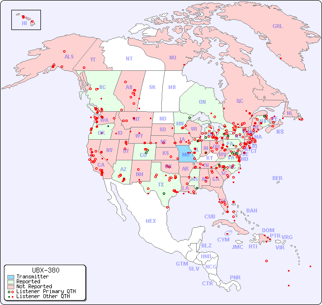 North American Reception Map for UBX-380