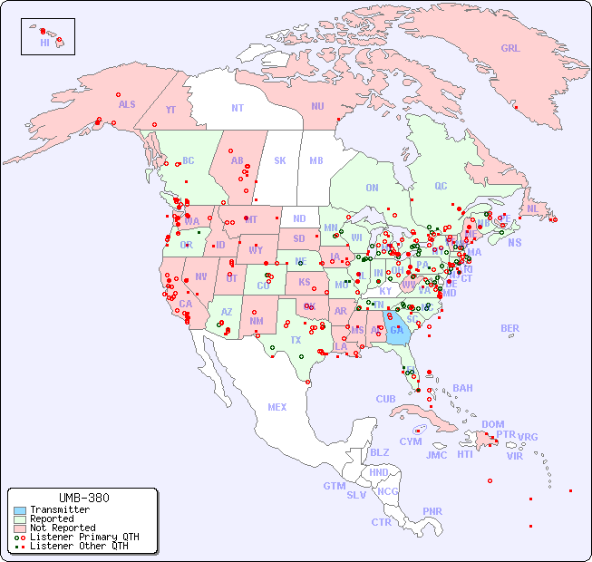 North American Reception Map for UMB-380
