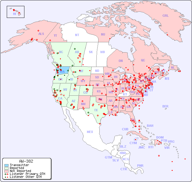 North American Reception Map for AW-382