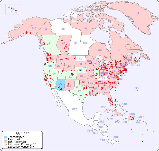 North American Reception Map for RBJ-220