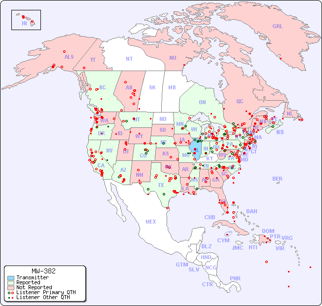 North American Reception Map for MW-382
