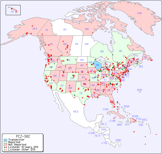North American Reception Map for PCZ-382