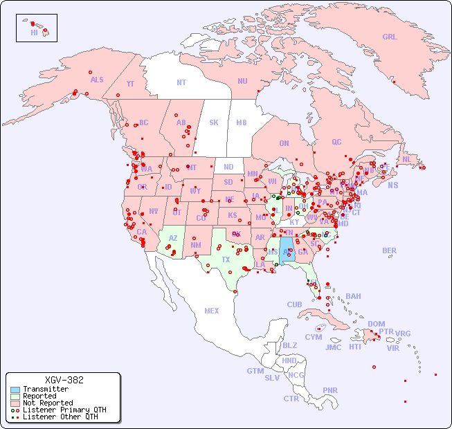 North American Reception Map for XGV-382