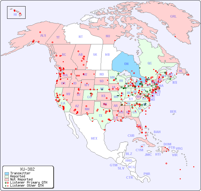 North American Reception Map for XU-382