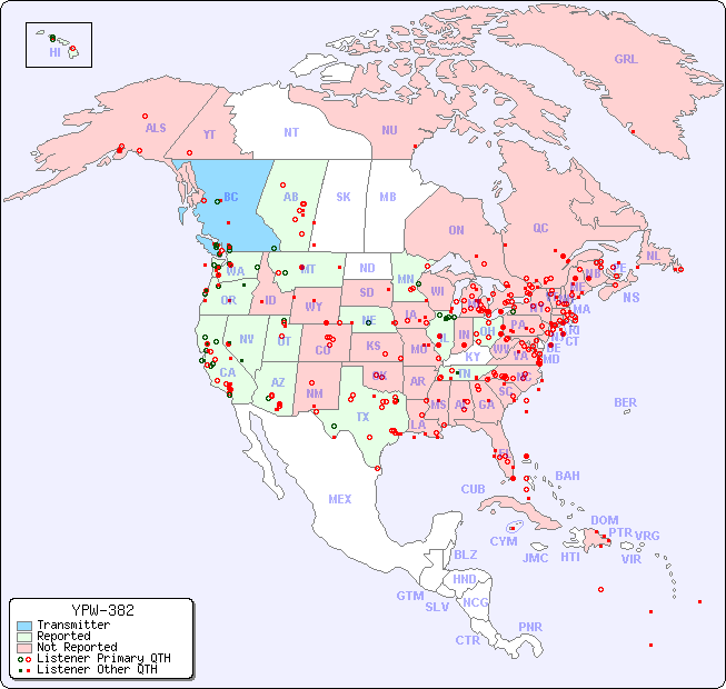 North American Reception Map for YPW-382
