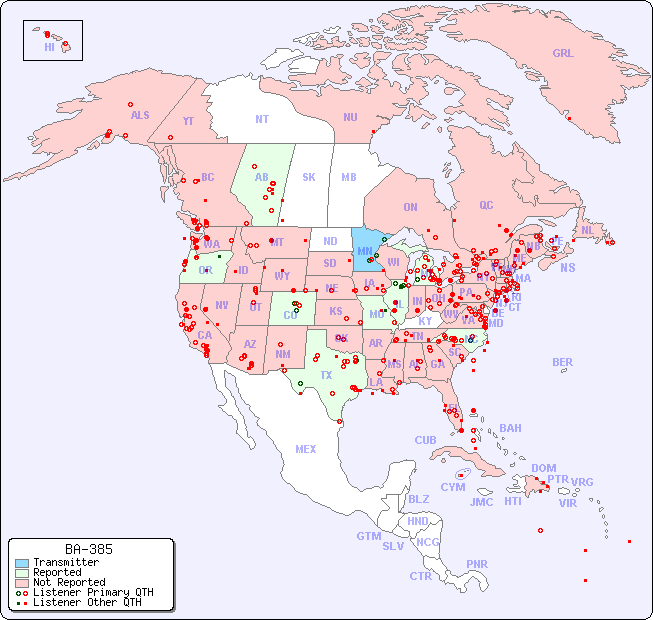 North American Reception Map for BA-385