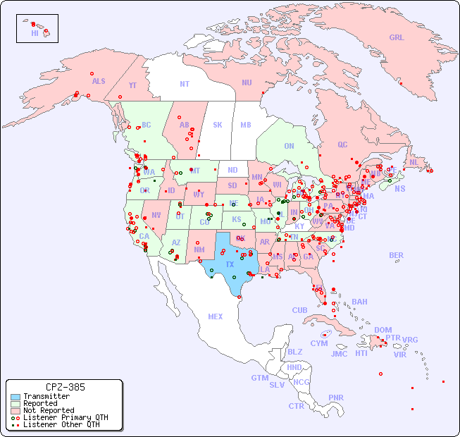 North American Reception Map for CPZ-385