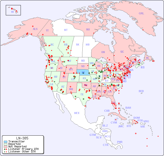North American Reception Map for LN-385