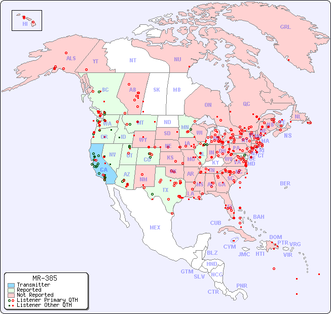 North American Reception Map for MR-385