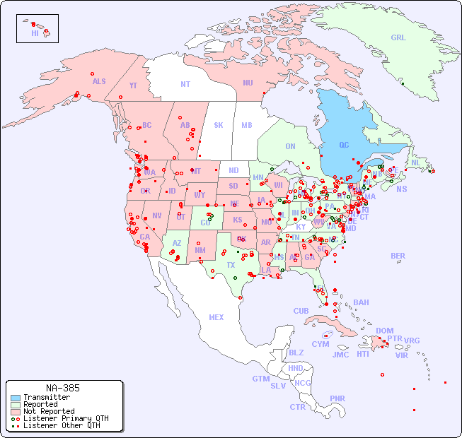 North American Reception Map for NA-385