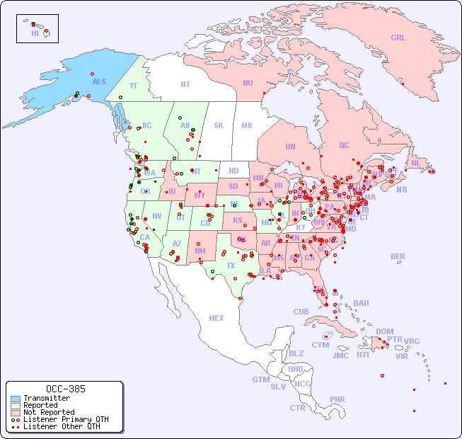 North American Reception Map for OCC-385