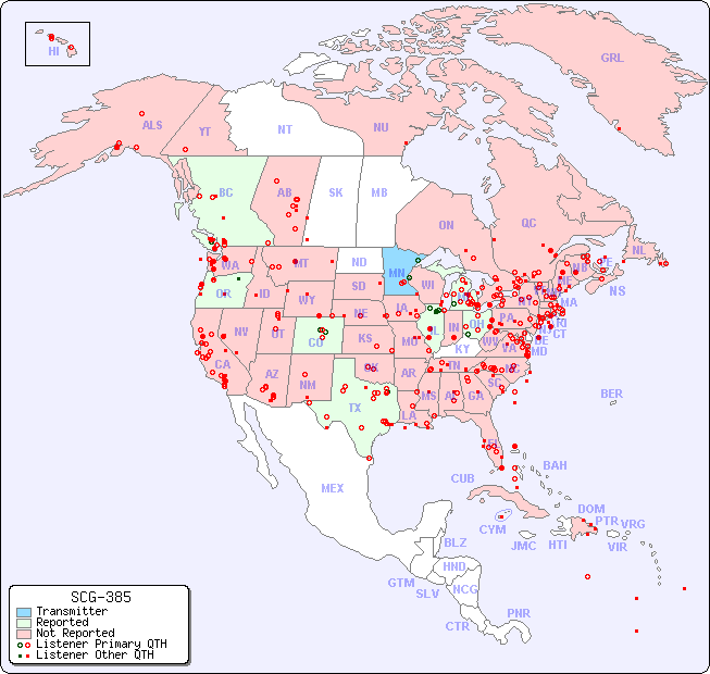 North American Reception Map for SCG-385