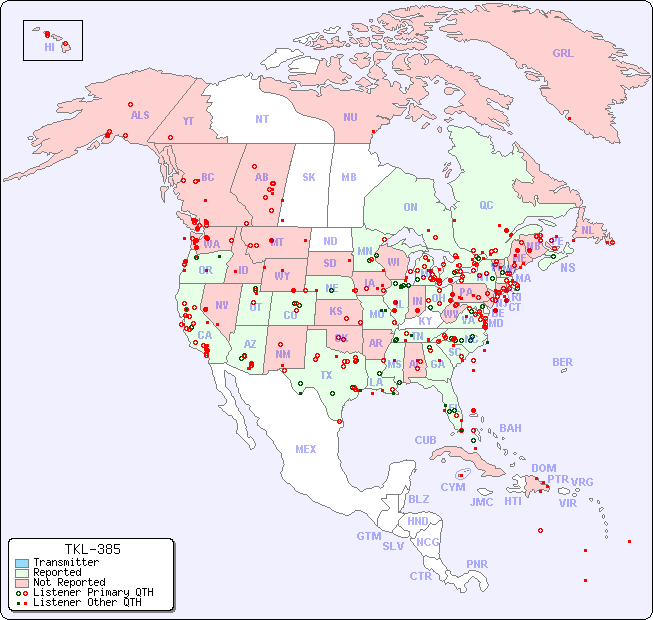 North American Reception Map for TKL-385