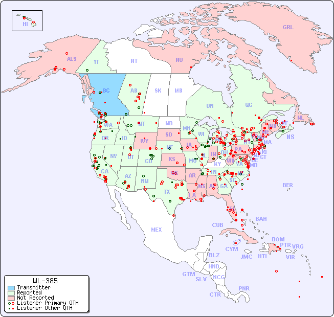 North American Reception Map for WL-385
