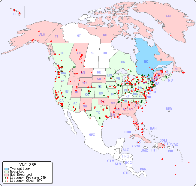 North American Reception Map for YNC-385