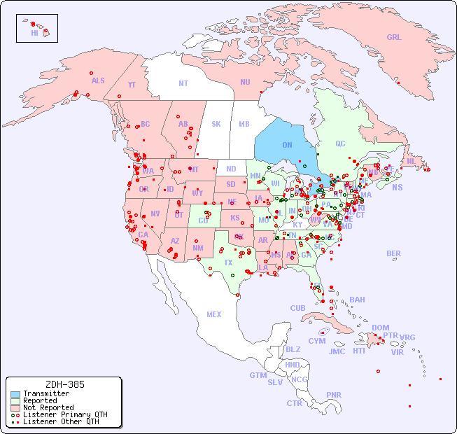North American Reception Map for ZDH-385