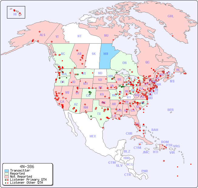 North American Reception Map for 4N-386