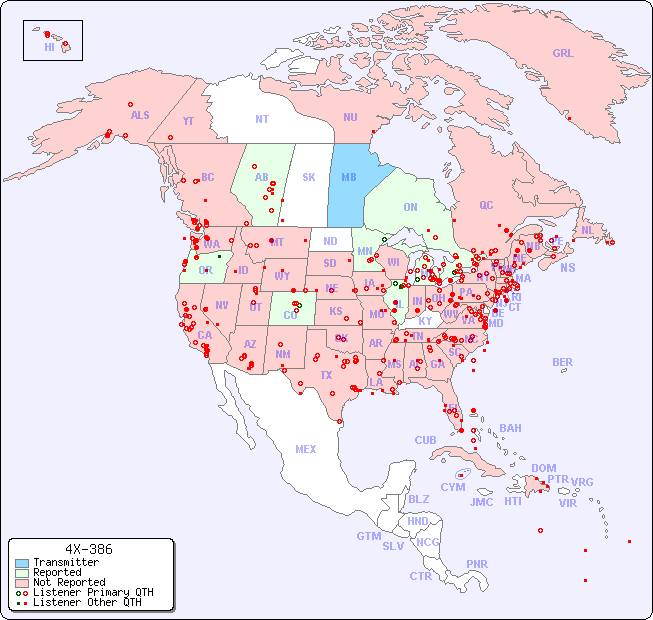 North American Reception Map for 4X-386