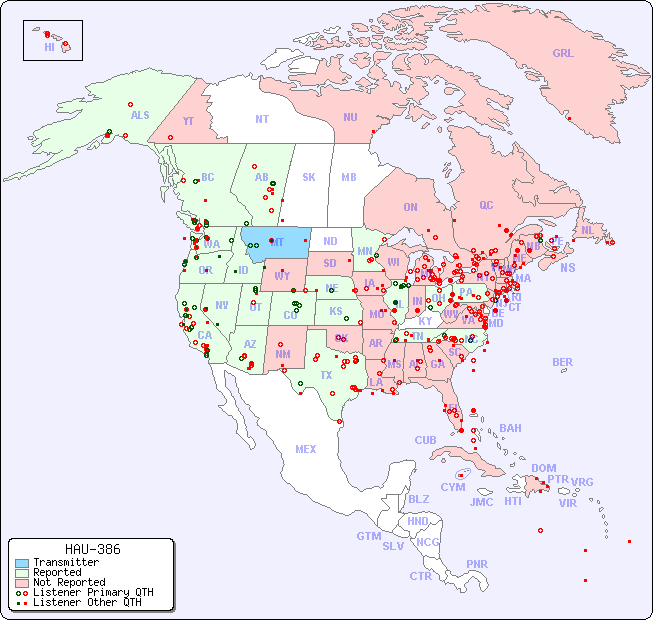 North American Reception Map for HAU-386